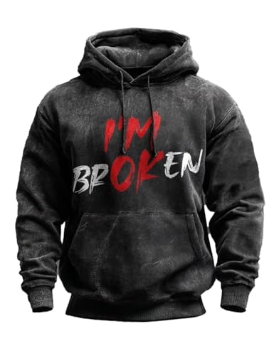 CIVIZILUX Im Ok Broken Hoodie Im Ok Im Broken Printed Mens T-Shirt Long Sleeve Mental Health Matters Hoodie Mental Health Awareness Hoodies Top For Men Vintage Tops Suicide Awareness Black