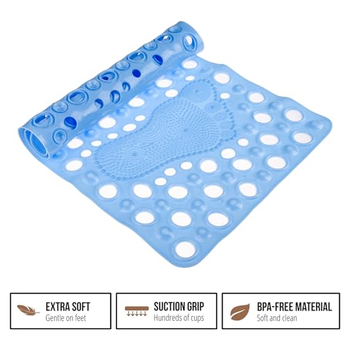 Image of Kuber Industries Bath Mat | PVC Bathroom Mat | Shower Bath Mat | Hole Bath Tub Mat | Foot Massager Mat | Anti-Skid Shower Mat with Drain Holes | Pack of 2 | Sky Blue