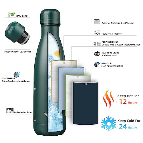 Image of Konokyo Insulated Water Bottles,17 oz Double Wall Stainless Steel Vacumm Metal Flask for Sports Travel,Army Green