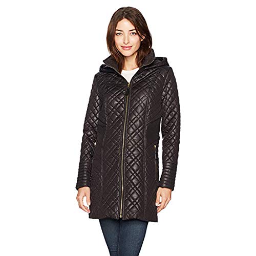 VIA SPIGA Multi Quilt Hooded Coat Black LG