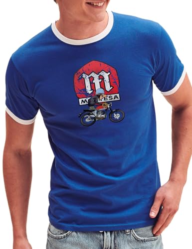 Camisetas EGB Camiseta Cuello Blanco MONTESA Impala Ochenteras 80´s Retro Comic Tallas Especiales (Azul, M)