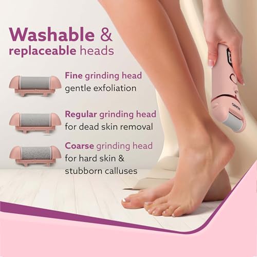AGARO Callus Remover with 3 Interchangeable Head Rollers, Electronic Foot Scrubber for Callus & Dead Skin Removal, Pedicure Device, 2 Speed,... - Image 2