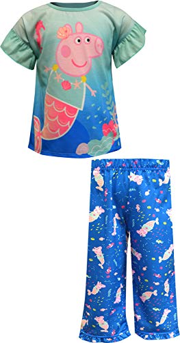 Komar Kids Peppa Pig Toddler Girls' Pajamas Mermaid Fun 2 Piece Sleepwear Set with Ruffled Cuffs on Sleeves