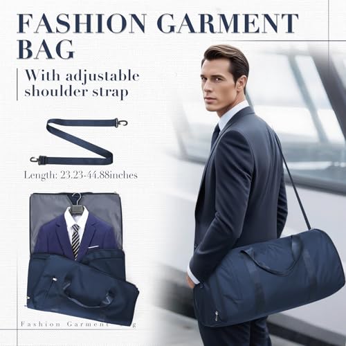 Image of Convertible Garment Bags for Travel Carry On Garment Bag For Men Women Foldable Duffle Bag For Travel,2 in 1 Hanging Suitcase Suit Travel Bags （Navy Blue）