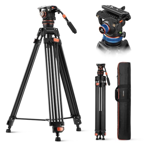 K&F CONCEPT 75' Video Tripod, Heavy Duty Camera Tripod Stand with Fluid Head Damping Adjustable, Load up to 22lb, QR Plate Compatible with Canon Nikon Sony and Other DSLR Camcorder