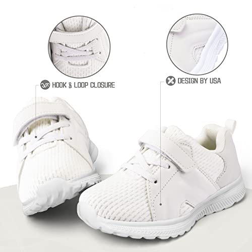 Runside Toddler Boys Girls Running Shoes Athletic Tennis Sneakers For Kids，Breathable And Lightweight White #TOP4