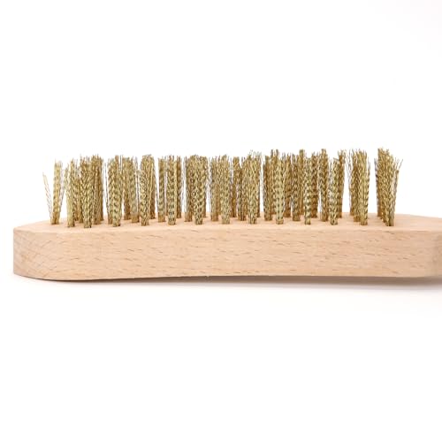 MAXMAN Brass Brush Set 2 Pcs, Wire Brushes for Cleaning, 11 Inch Wire Scratch Brush with Beechwood Handle, Metal Brush, Heavy Duty Brass Wire Brush for Rust Remover, Automotive, Paint, Welding Slag — view 3