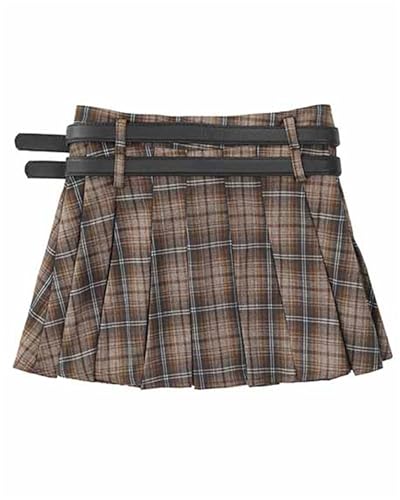 SANGTREE Women's Plaid Mini Skirt Double Belt Uniform Pleated Skirts2