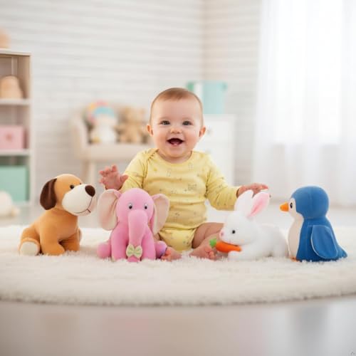 Image of Pack of 4 Soft Toys Combo - Appu Elephant (25cm), Penguin (20cm), Rabbit (28cm), Dog (25cm) |