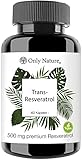 Only Nature Resveratrol 500mg hochdosiert - 60 laborgeprüfte Kapseln - vegan - ohne Zusätze - in Deutschland produziert - Trans Resveratrol