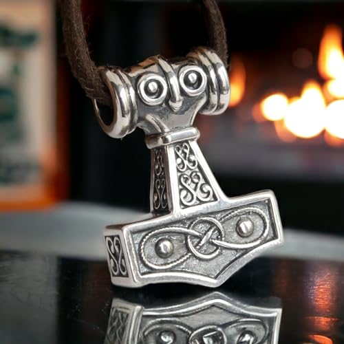 Viking Thors Hammer Mjolnir Necklace - 925 Sterling Silver - Celtic Pendant Nordic Amulet Odins Norse Mythology Jewelry for Men Women - Handmade - Medium Size2