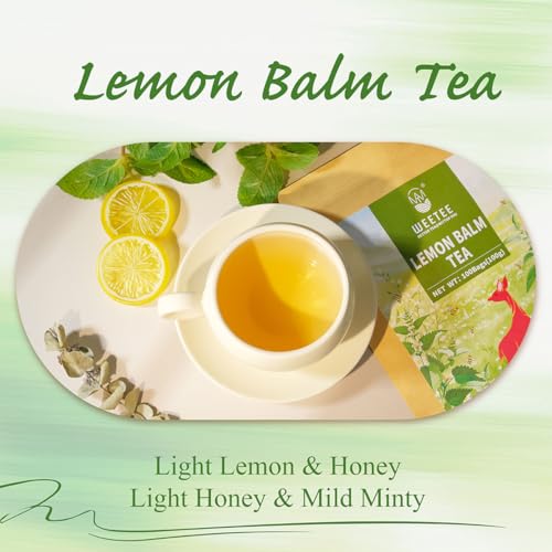 WEETEE Zitronenmelisse Tee Beutel, 100 Stück Lemon Balm Tea Bags, Reine Melissenblätter, Honigduft mit zartem Zitronengeschmack, koffeinfreier Kräutertee