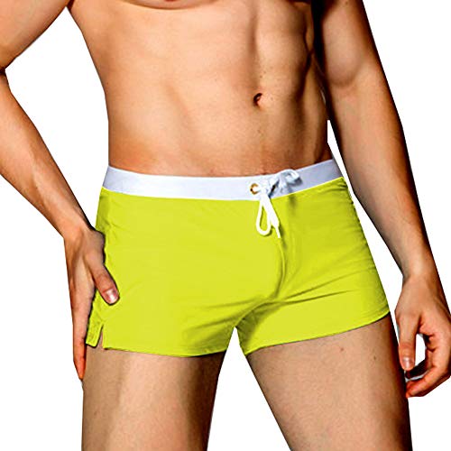 Cocobla Men Swim Brief Sexy Surfing Board Shorts Beach Boxer Swimming Trunks with Pockets(Order One Size UP) Yellow
