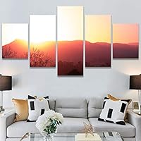 SIGNWIN 5 Panel Canvas Wall Art Sunset in The Mountains for Home Decorations Ready to Hang - 60