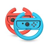TalkWorks Steering Wheel Controller for Nintendo Switch (2 Pack) - Racing Games Accessories Joy Con Controller Grip for Mario Kart, Blue/Red Combo