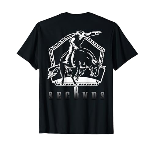Motif Cowboy Bull Riding Ask Me In Eight Seconds au dos T-Shirt