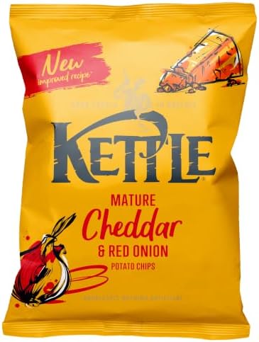 Mature Cheddar & Red Onion Crisps, 130g Share Bag, Hand Cooked British Potato Chips, Gluten Free, Vegan & Vegetarian Friendly, Made In Norfolk