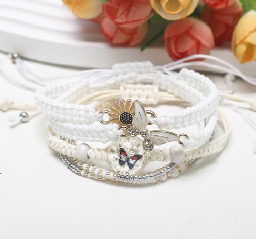Ds 4Pcs String Beads Charm Bracelets For Teen Girls Dainty Cute Cartoon Butterfly Daisy Eternal Flower Beads Bracelets Set For Woman And Girls Adjustable Stretch Bracelet Birthday Gift For Friends thumb #3