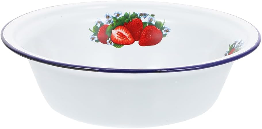 ULTECHNOVO 9.05 Inch Enamel Deep Bowl Vintage Style for Soup Noodle Salad Serving Mixing Basin Household Kitchenware