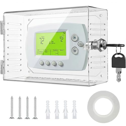 Komashr Thermostat Lock Box Cover with Key, Clear Thermostat Cover with Lock Compatible with Honeywell Home Thermostat On Wall, AC Lock Box Cover with Key Fits Thermostats 6