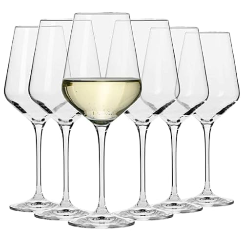 Krosno – Verres à Vin Blanc 450 ml – Lot de 6 – Collection Avant-Garde – Cristal Sans Plomb – Design Élégant et Silhouette Élancée