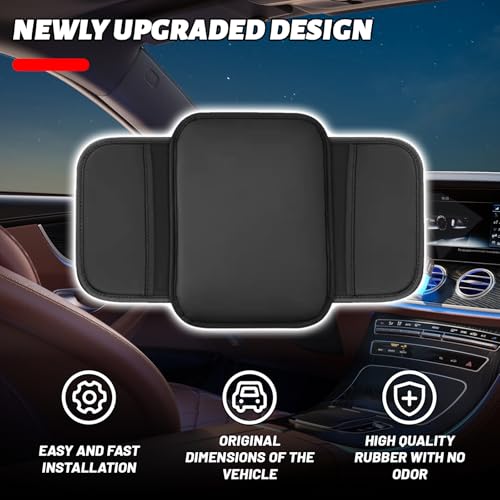 QKYS Car Center Console Cover, Leather Comfort Armrest Cover with 2 Storage Bag, Interior Car Accessories Universal Car Arm Rest Cover Pad for Car Decoration and Storage, Fit for Most Vehicle (Black)