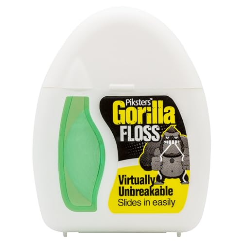 Piksters Gorilla Floss 30m (32.8 Yds) Extra Strong Dental Floss, Plaque Remover for Teeth, Shred Resistant, Smooth Gliding, Waxed, Deep Cleaning Teeth Flosser, Oral Care for Adults & Kids
