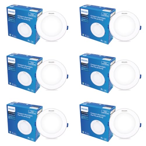 Image of PHILIPS 9W AstraGlow Downlight | Ultra Bright Slim Panel Light | Junction Box Compatible | Energy Efficient LED Ceiling Light for Home & Office | Cool Day Light, Pack of 6