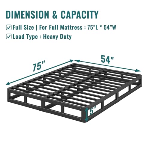 LAKKURI 5 Inch High Full Size Bed Frame Low Profile, No Box Spring Needed Platform Bed Frame Full Size, Steel Slat Support, Heavy Duty, Easy Assembly, Black by LAKKURI - Image 3