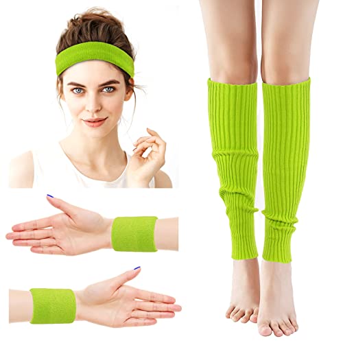 Image of ONUPGO Leg Warmers for Women 80s Sport Headband Wristbands Neon Leg Warmers Set - 80s Workout Clothes 90s Outfit for Women