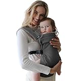 Boba Auri Baby Carrier Newborn to Toddler - 100% Cotton Premium Newborn Carrier, 3 Ergonomic Positions (Front in/Front Out/Back), “M”-Position Baby Carriers with Adjustable Seat (7-45 lbs) - Gray