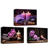CXHOSTENT Zen Pictures Wall Art 3 Panels Purple Orchid Lavender Candle and Bath Towel Canvas Prin...