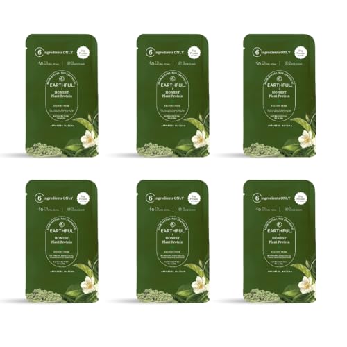 Image of Earthful Honest Plant Protein | 24g Protein /Serving & 4.9g BCCAs | For Weight Management, Energy, Muscle Support & Recovery | Made with Pea & Brown Rice | Japanese Matcha - Six Sachets