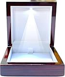 Caja de collar con luz LED, pequeña vitrina de joyería para pulseras, aretes o cadenas, caja de presentación de madera iluminada de lujo para regalos, manualidades (interior blanco caoba, 5 x 5