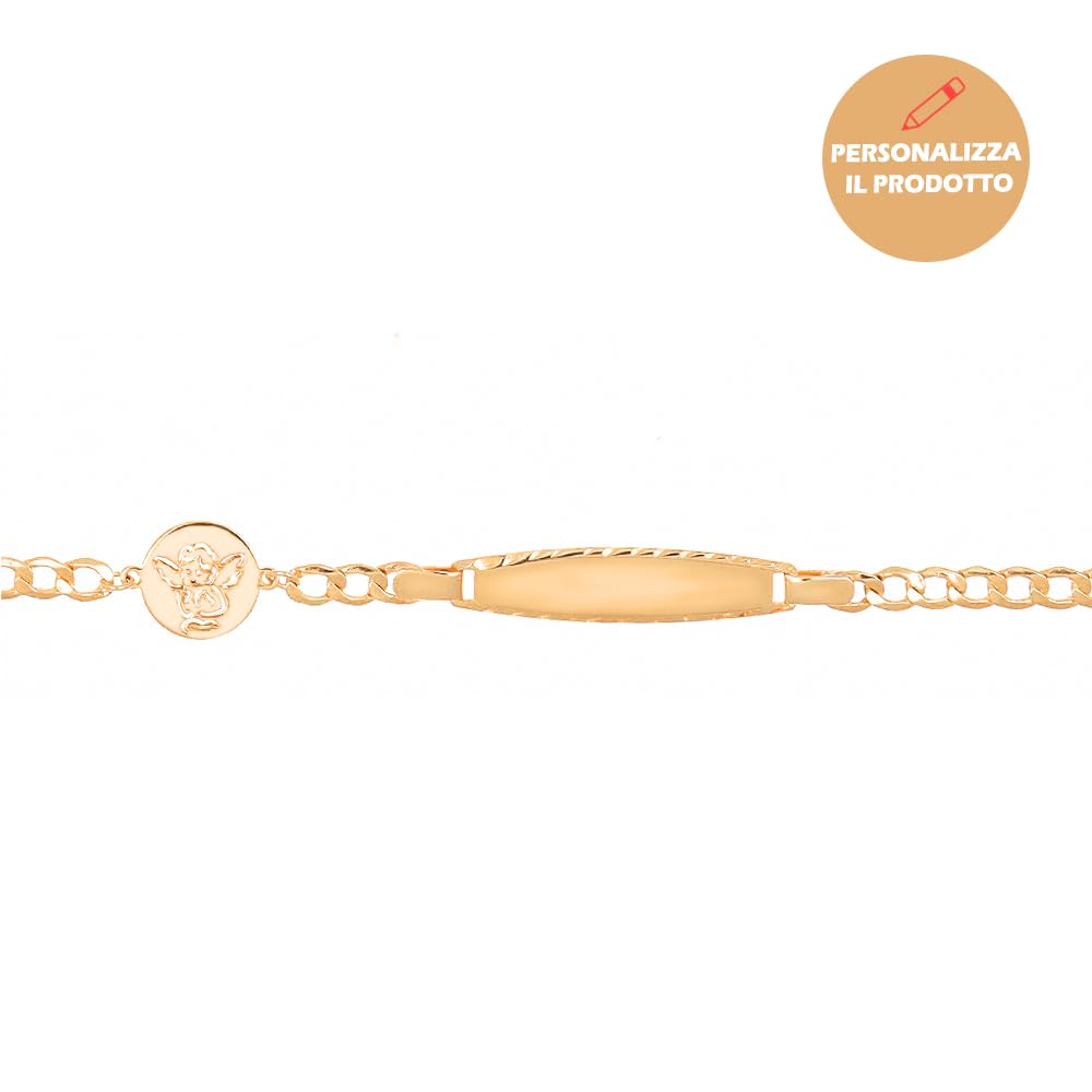 Sakrami Bracciale in Oro Piastrina Incidibile Angioletto Kids + Gioiello con scatola Personalizzata + Idea Regalo per Bambina per Nascita, Battesimo e Comunione Occasioni Speciali + Confezione regalo