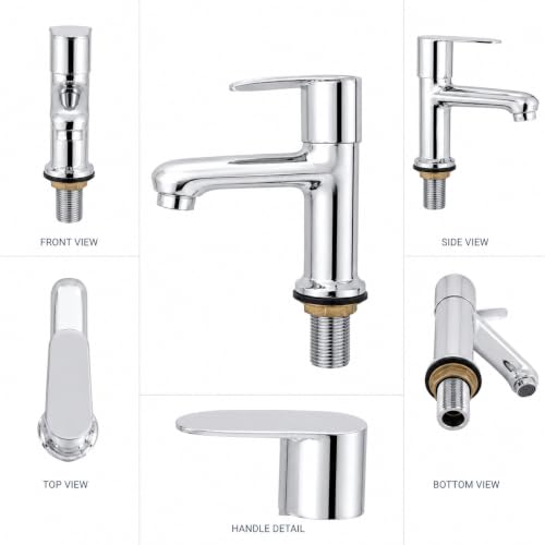 Image of Brass Pillar Cock Wall Mounted Basin Faucet with Single Lever Handle Mirror