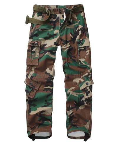 KOCTHOMY Cargo Pants for Men Cotton Camo Casual Pants Relaxed Fit Hiking Pants Men Work Pants with Multi-Pocket 3354 Jungle Camo 36