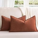 Picture of ZWJD Rust Throw Pillow Covers 12x20 Set of 2 Chenille Fall Pillow Covers with Elegant Design Soft and Luxurious Decorative Throw Pillows for Couch, Bed, and Home Decor