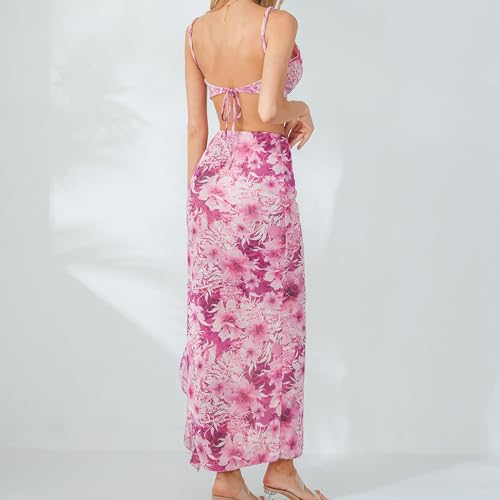 Women Y2k 2 Piece Maxi Skirts Set Halter Cami Crop Tops Ruffle Long Skirts Mesh Outfits Beachwear3