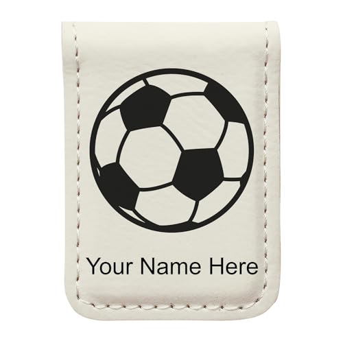 LaserGram Slim Magnetic Money Clip, Soccer Ball, Personalized Engraving Included (White)