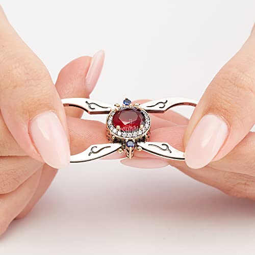 Turkish Handmade Jewelry Reversible Oval Shape Sapphire Ruby Round Cut White Topaz 925 Sterling Silver Ring Size All #TOP5