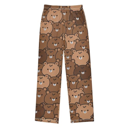 Boys' Pants Cute Bear Brown Long Bottoms Jogger Pants Elastic Waist Trousers with Pockets S-XL