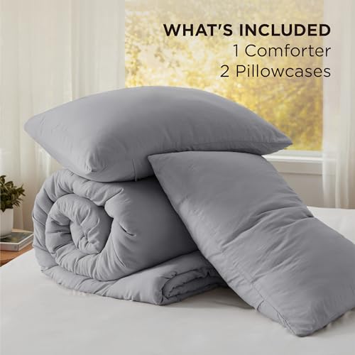Image of Bedsure Oversized King Comforter Set, Grey Soft Prewashed Bedding for All Seasons, 3 Pieces GentleSoft Bed Set, 1 Lightweight Comforter (120 inchx98 inch) and 2 Pillowcases (20 inchx36 inch)