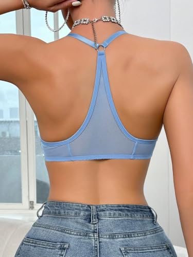 Image of SOLY HUX Women's Sheer Mesh Through Bra Sheer Bralette Front Closure Deep V Neck Wireless Lingerie Sexy Lingerie Bra