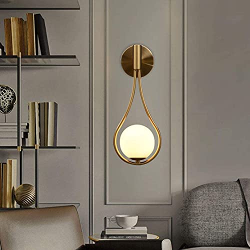 Image of WOKE Light Frosted Glass Globe Shade Contemporary Wall Mounted Light Fixture for Home Decor Bathroom Bedroom Hallway Living Room (Golden) (Bulb not Included) 78942