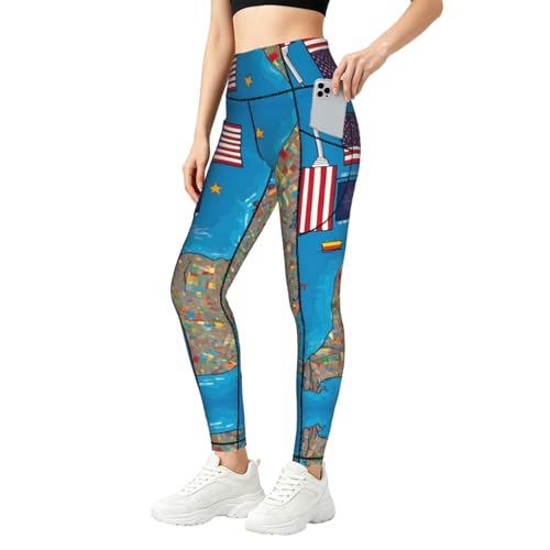Leggings de yoga con bolsillos de cintura alta ERSDWRE con estampado abstracto de Nueva York