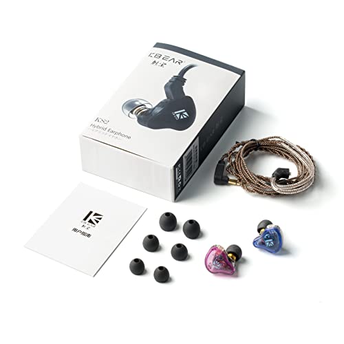 Image of KBEAR KS2 IEM with 1BA1DD in Ear Headphone, Wired Earbuds HiFi Over Ear Earbud Earphones in Ear Monitor Noise Cancelling Hybrid Earphone with Premium microphone for Running Walking (Without Mic, Blue)