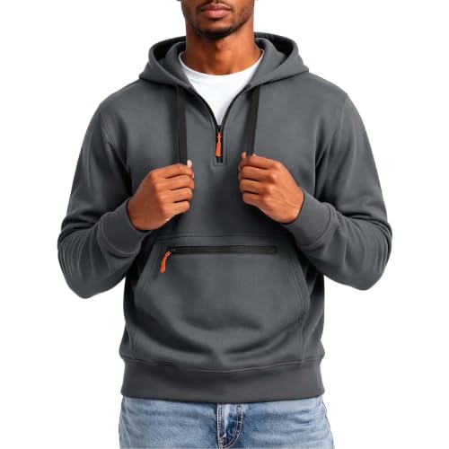 Mens Zip Up Hoodie Hooded Quarter Zip Pullover Sweatshirt with Pockets - image 3