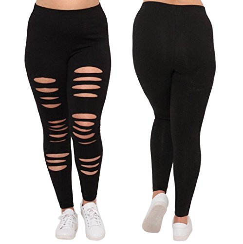 Ripped Leggings for Women, Leyorie Plus Size Sexy Tight Trousers Yoga Sport Hole Cutout Pants Capris (Black, 4XL)