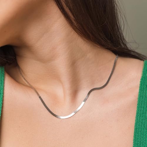 Image of Freekiss Layered Necklace Set for Women Stackable | Herringbone Snake Cuban Rope Chain, Dainty Choker, Layered Stackable, Non Tarnish, Hypoallergenic, Adjustable 14-18.5 inch